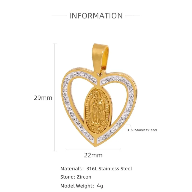 1 Piece 30*17mm 316L Stainless Steel  Zircon Cross Virgin Mary Polished Pendant