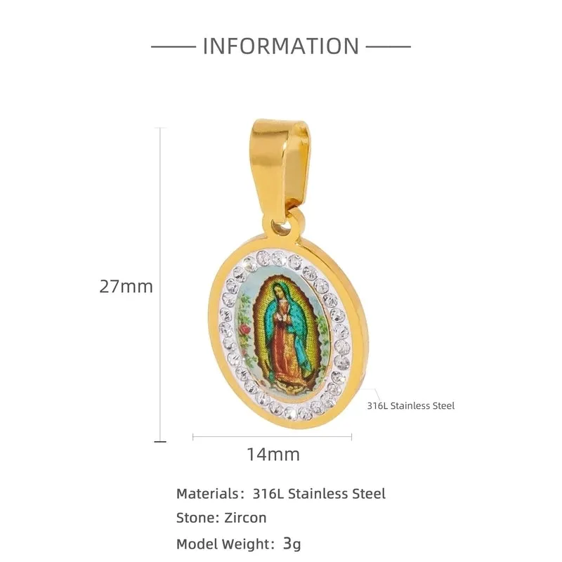 1 Piece 30*17mm 316L Stainless Steel  Zircon Cross Virgin Mary Polished Pendant