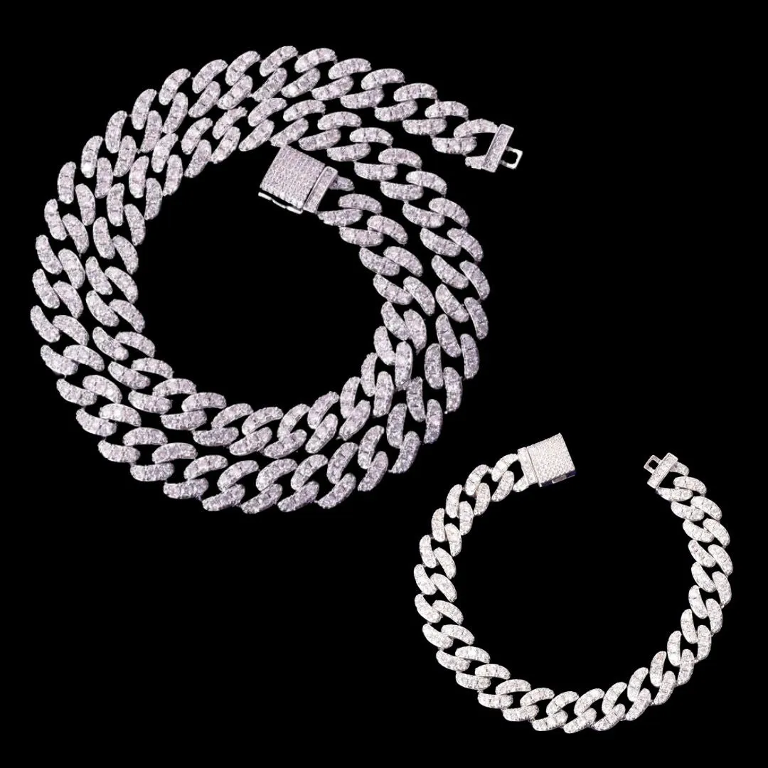 10MM Tennis Cut Stones Iced Out Diamond Necklace Bracelet Set