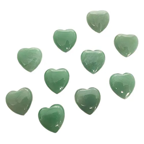 10Pcs Natural Polished Love Heart Shaped Healing Palm Green Aventurine Quartz Crystal Stone Shiny Carved Reiki Specimens Gemstone Adorn Decoration 0.99X0.99X0.47 inch (10Pcs Green Aventurine)