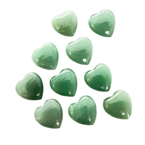 10Pcs Natural Polished Love Heart Shaped Healing Palm Green Aventurine Quartz Crystal Stone Shiny Carved Reiki Specimens Gemstone Adorn Decoration 0.99X0.99X0.47 inch (10Pcs Green Aventurine)