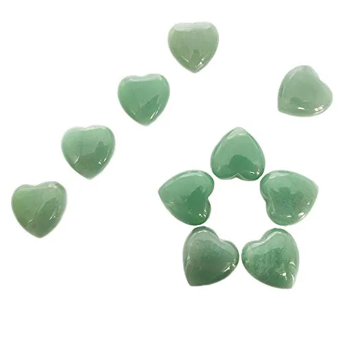 10Pcs Natural Polished Love Heart Shaped Healing Palm Green Aventurine Quartz Crystal Stone Shiny Carved Reiki Specimens Gemstone Adorn Decoration 0.99X0.99X0.47 inch (10Pcs Green Aventurine)