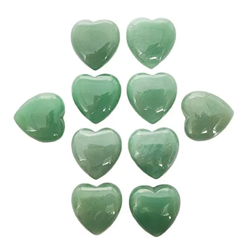 10Pcs Natural Polished Love Heart Shaped Healing Palm Green Aventurine Quartz Crystal Stone Shiny Carved Reiki Specimens Gemstone Adorn Decoration 0.99X0.99X0.47 inch (10Pcs Green Aventurine)