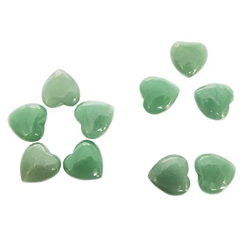 10Pcs Natural Polished Love Heart Shaped Healing Palm Green Aventurine Quartz Crystal Stone Shiny Carved Reiki Specimens Gemstone Adorn Decoration 0.99X0.99X0.47 inch (10Pcs Green Aventurine)