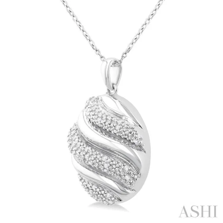 1/10 Ctw Bold Twisted Rib Round Cut Diamond Bold Fashion Pendant With Chain in Sterling Silver