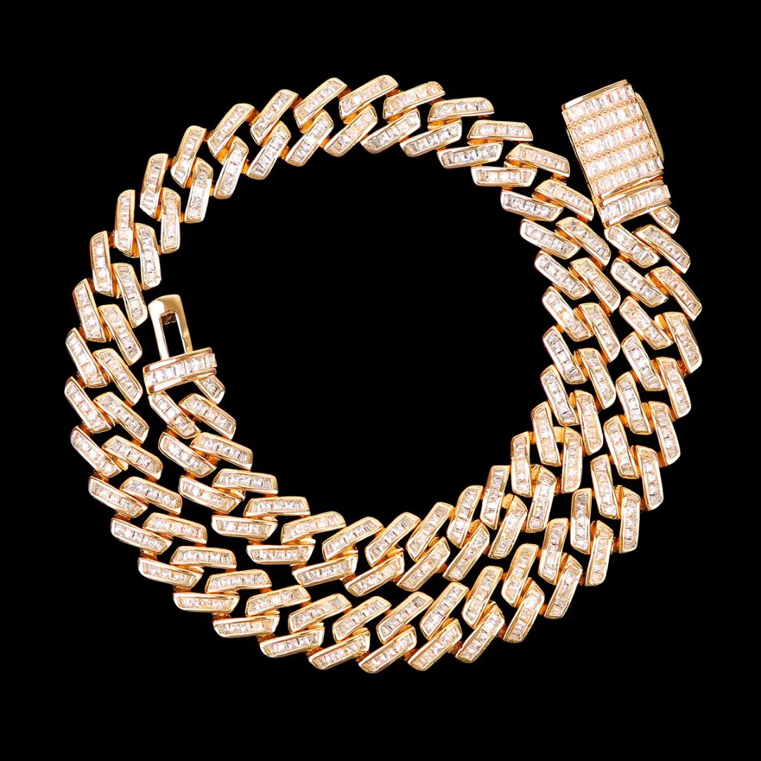 11MM Special Fully Baguette Iced Out Diamond Necklace Bracelet Set