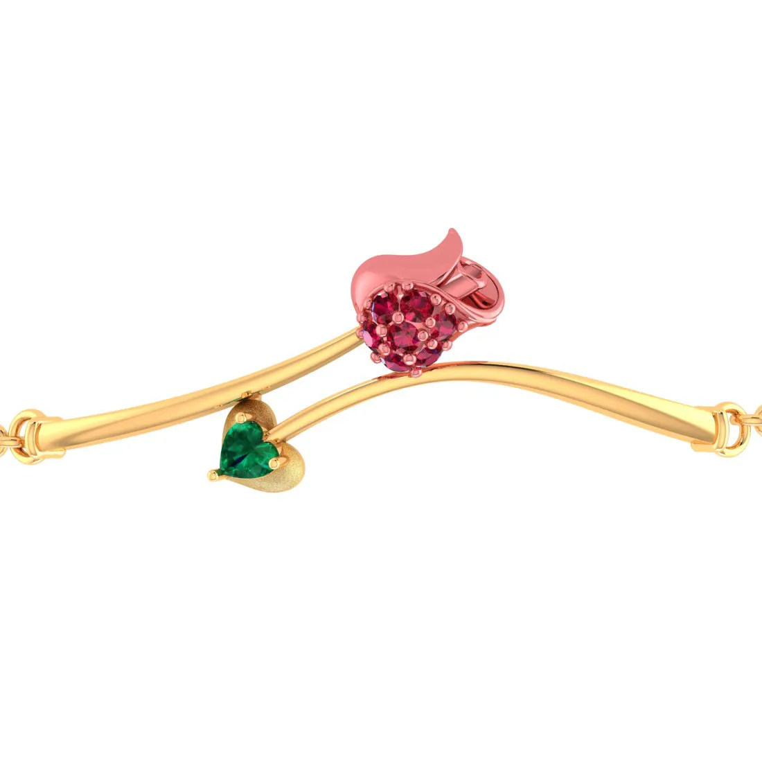 14k Gold Bracelet With A Yellow Shaped Design And A Green Stone