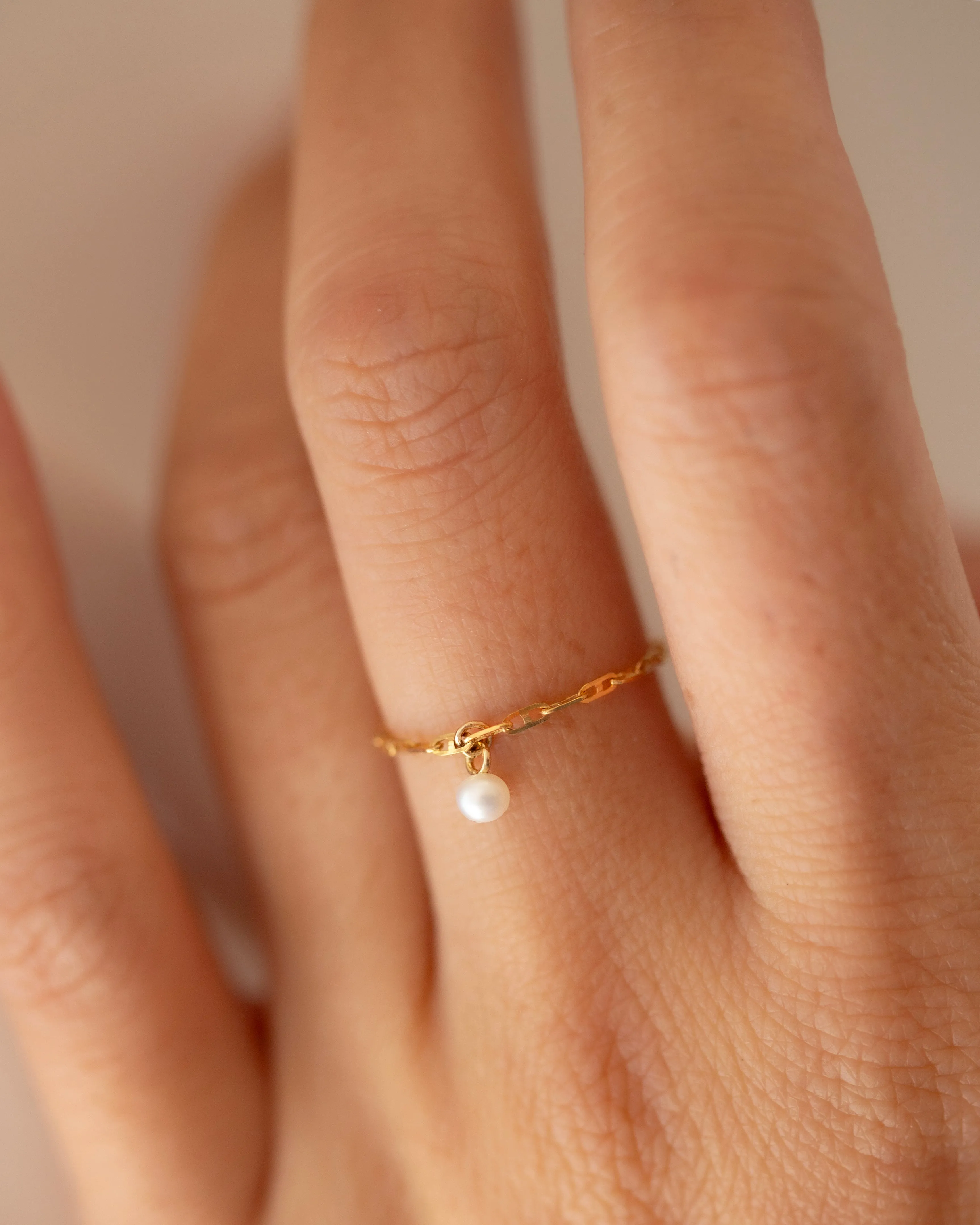 14k Gold Pearl Anchor Chain Ring