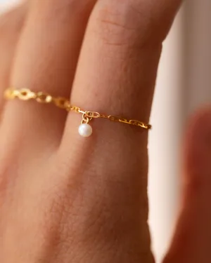 14k Gold Pearl Anchor Chain Ring