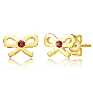 14k Gold Plated Red Velvet Cubic Zirconia Ribbon Bow Tie Stud Earrings