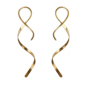 14K Gold Spiral Threader Earrings Handmade Sterling Silver Curve Dangling Drop Pull Through Earrings