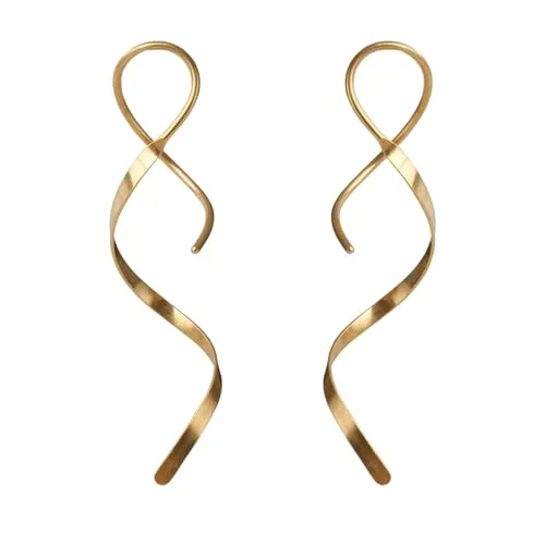 14K Gold Spiral Threader Earrings Handmade Sterling Silver Curve Dangling Drop Pull Through Earrings