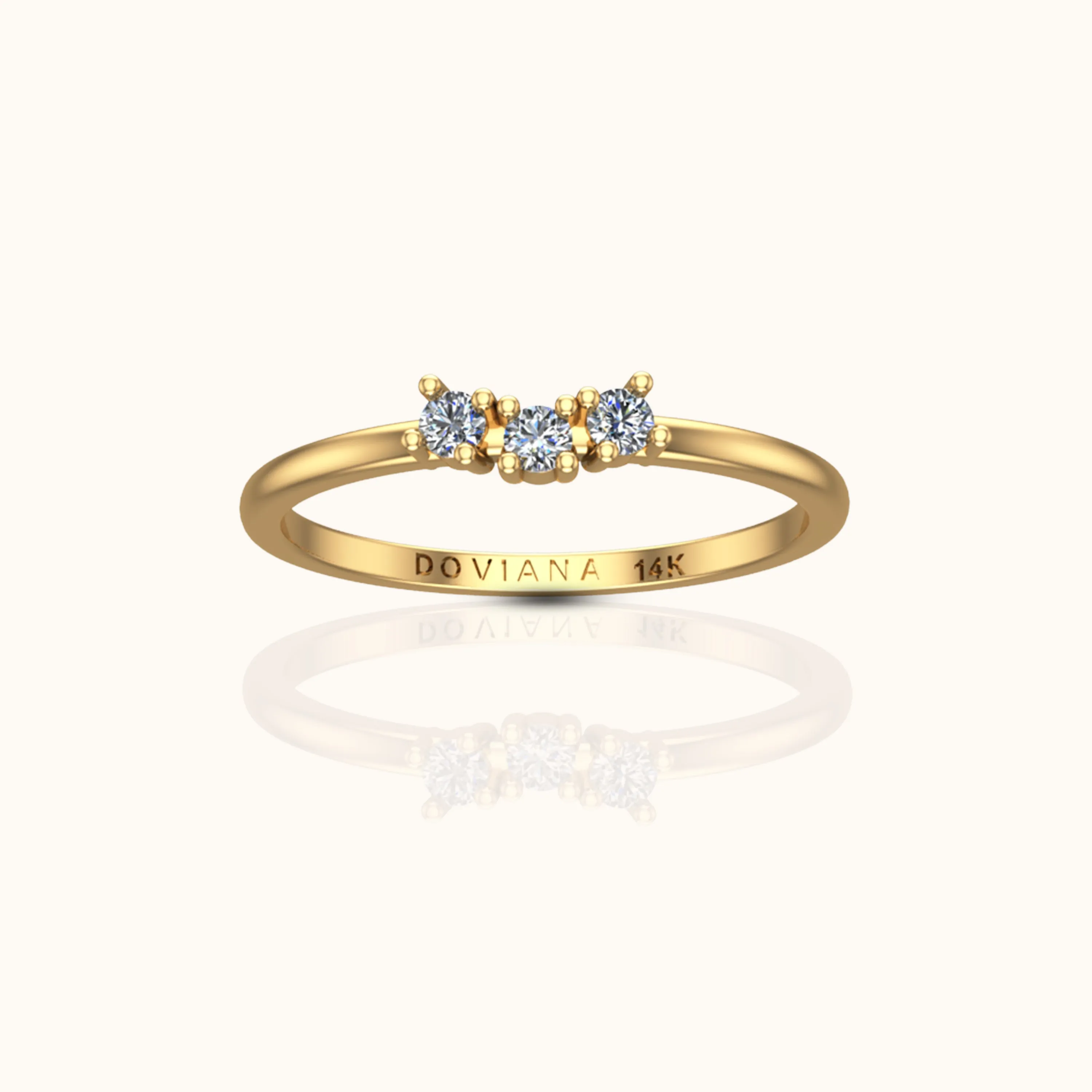 14K Solid Gold White Sapphire Tri Gem Ring