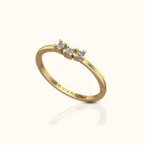 14K Solid Gold White Sapphire Tri Gem Ring