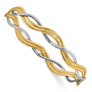 14k Two Tone Gold Polish Braided Slip On Bangle