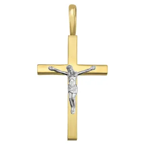 14k Two Tone Gold Traditional Crucifix Pendant - 5 Sizes