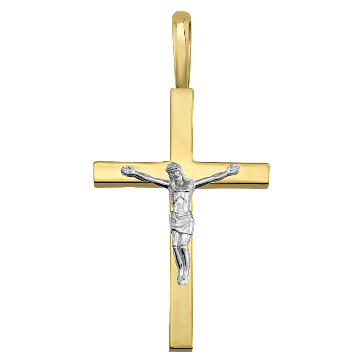 14k Two Tone Gold Traditional Crucifix Pendant - 5 Sizes