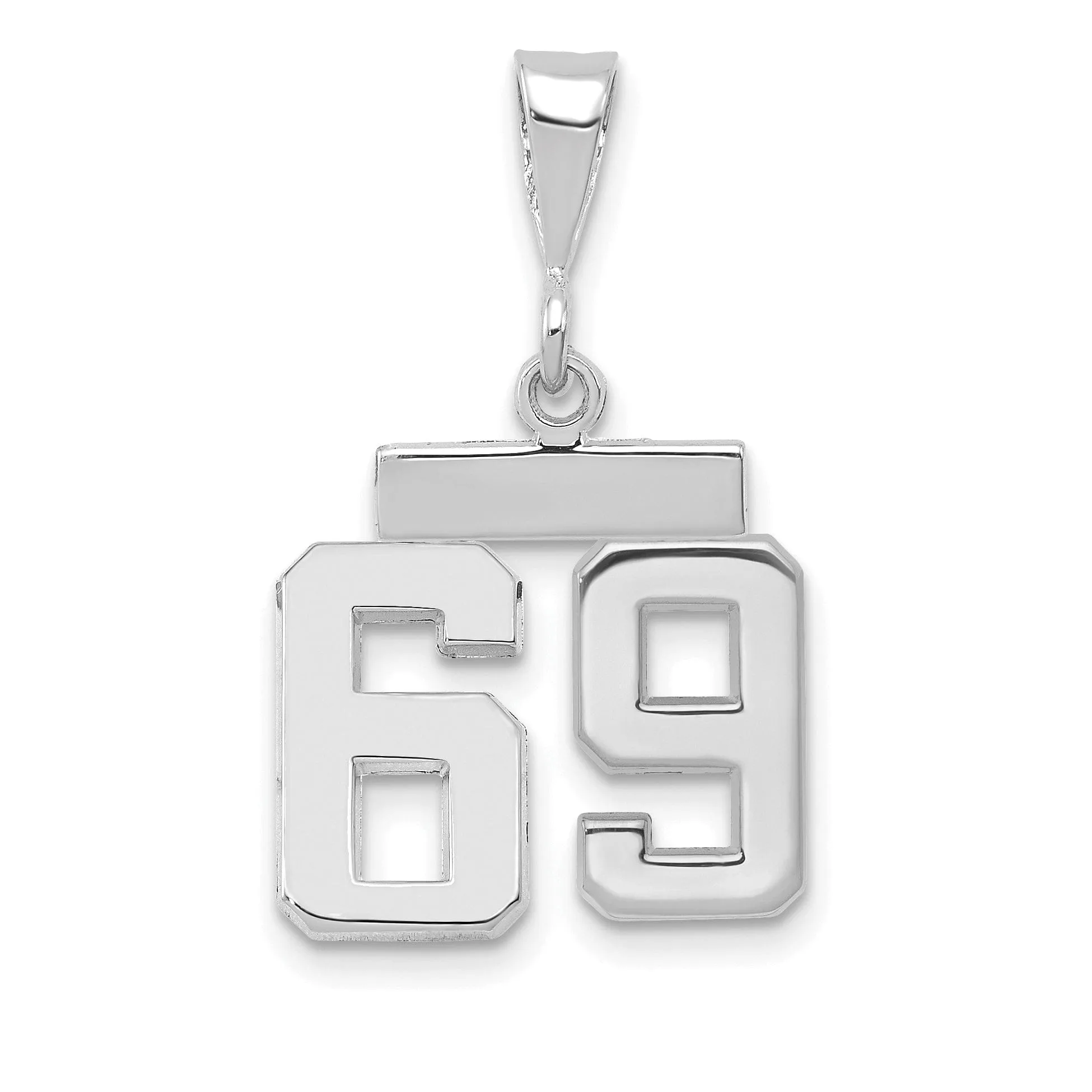 14k White Gold Polished Finish Small Size Number 69 Charm Pendant