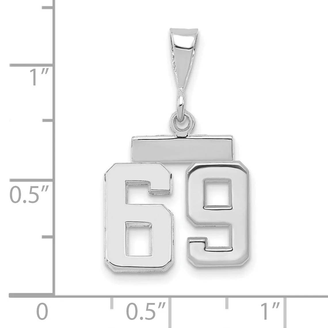 14k White Gold Polished Finish Small Size Number 69 Charm Pendant