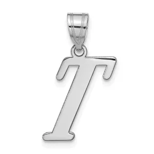 14k White Gold  Slanted Design Letter T Initial Charm Pendant