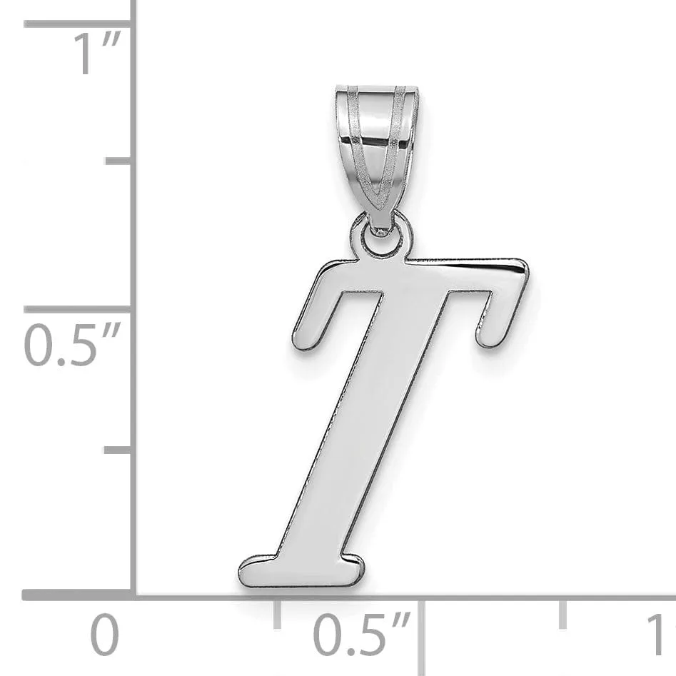 14k White Gold  Slanted Design Letter T Initial Charm Pendant