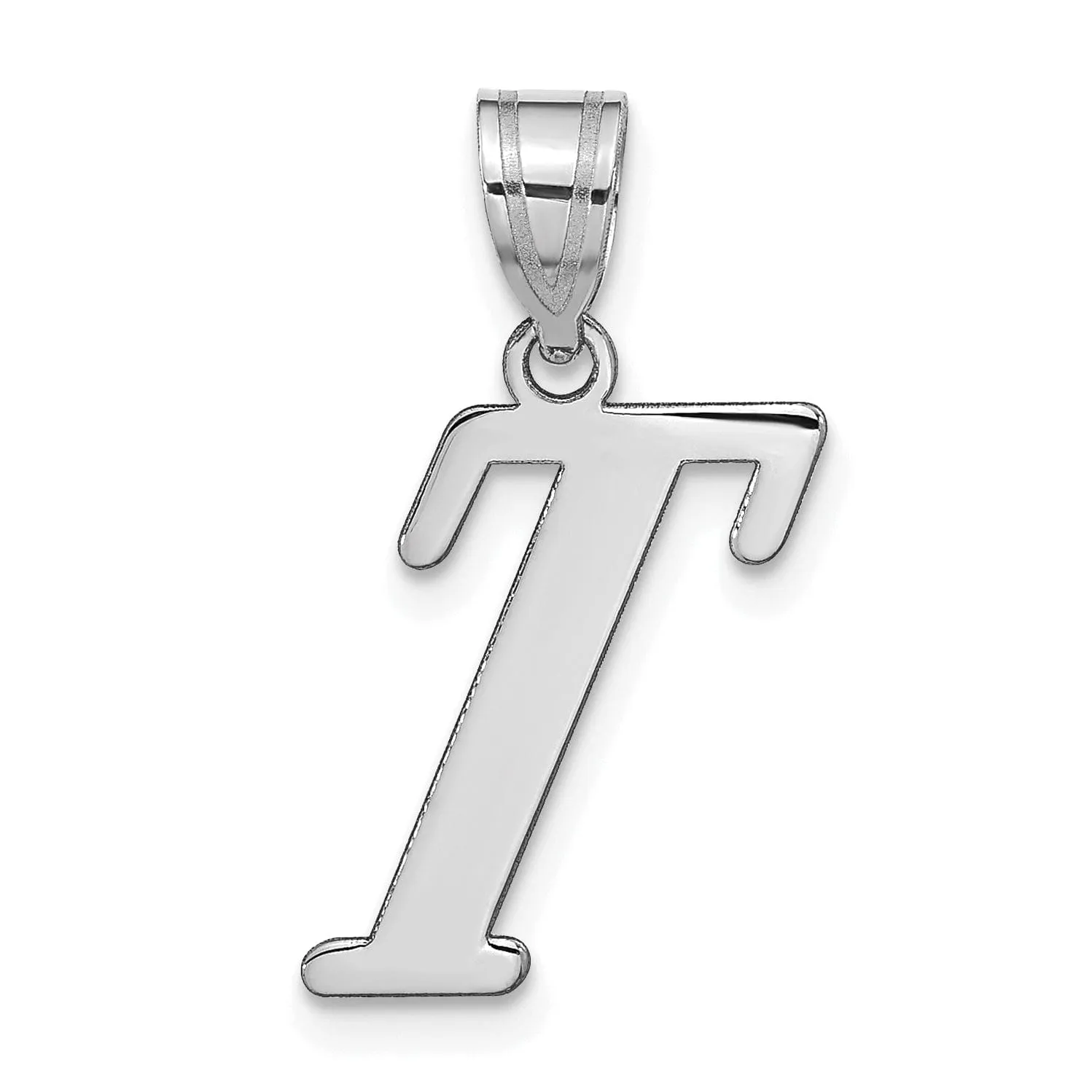 14k White Gold  Slanted Design Letter T Initial Charm Pendant