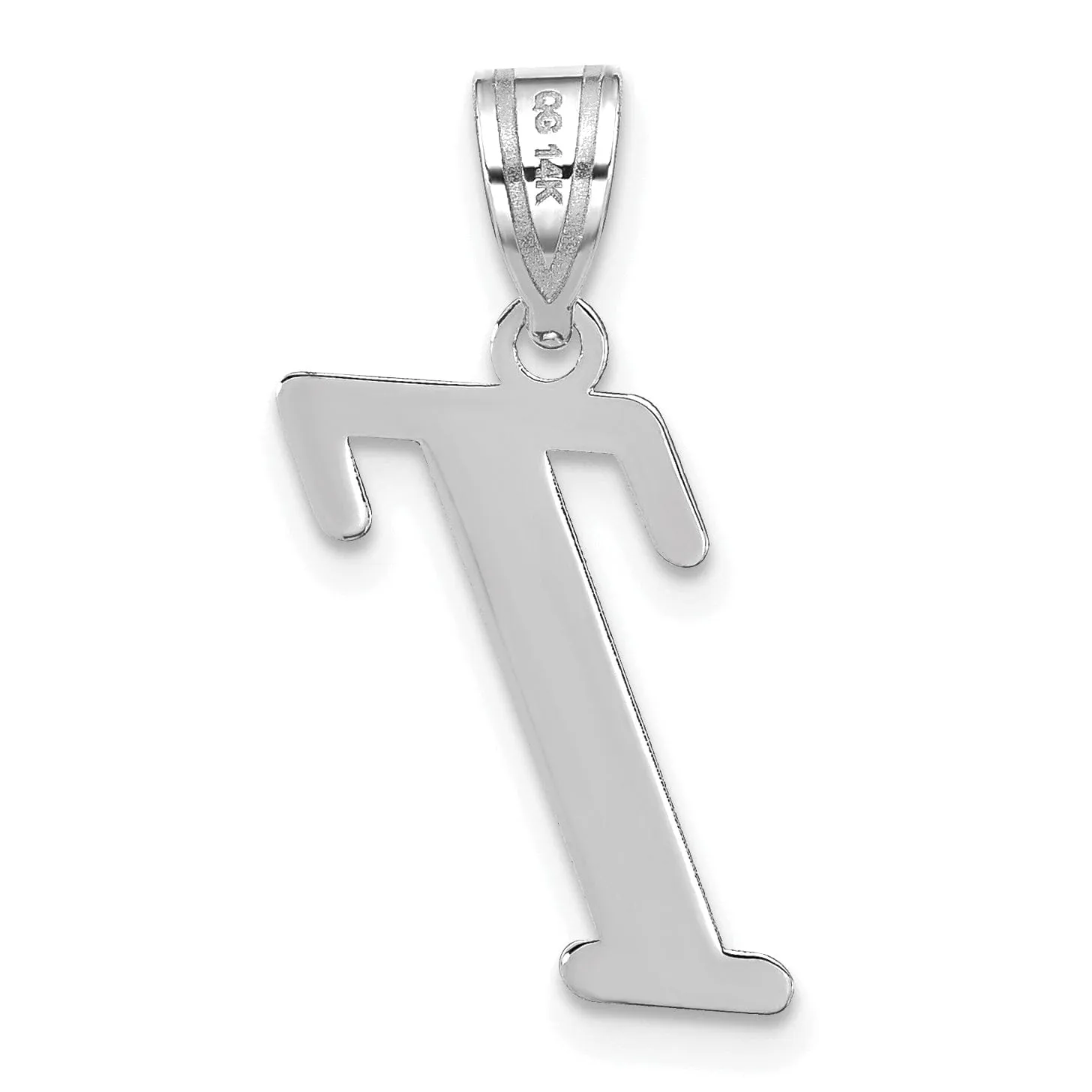 14k White Gold  Slanted Design Letter T Initial Charm Pendant