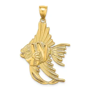 14K White Gold Textured Polished Finish Large Size ANGELFISH Charm Pendant