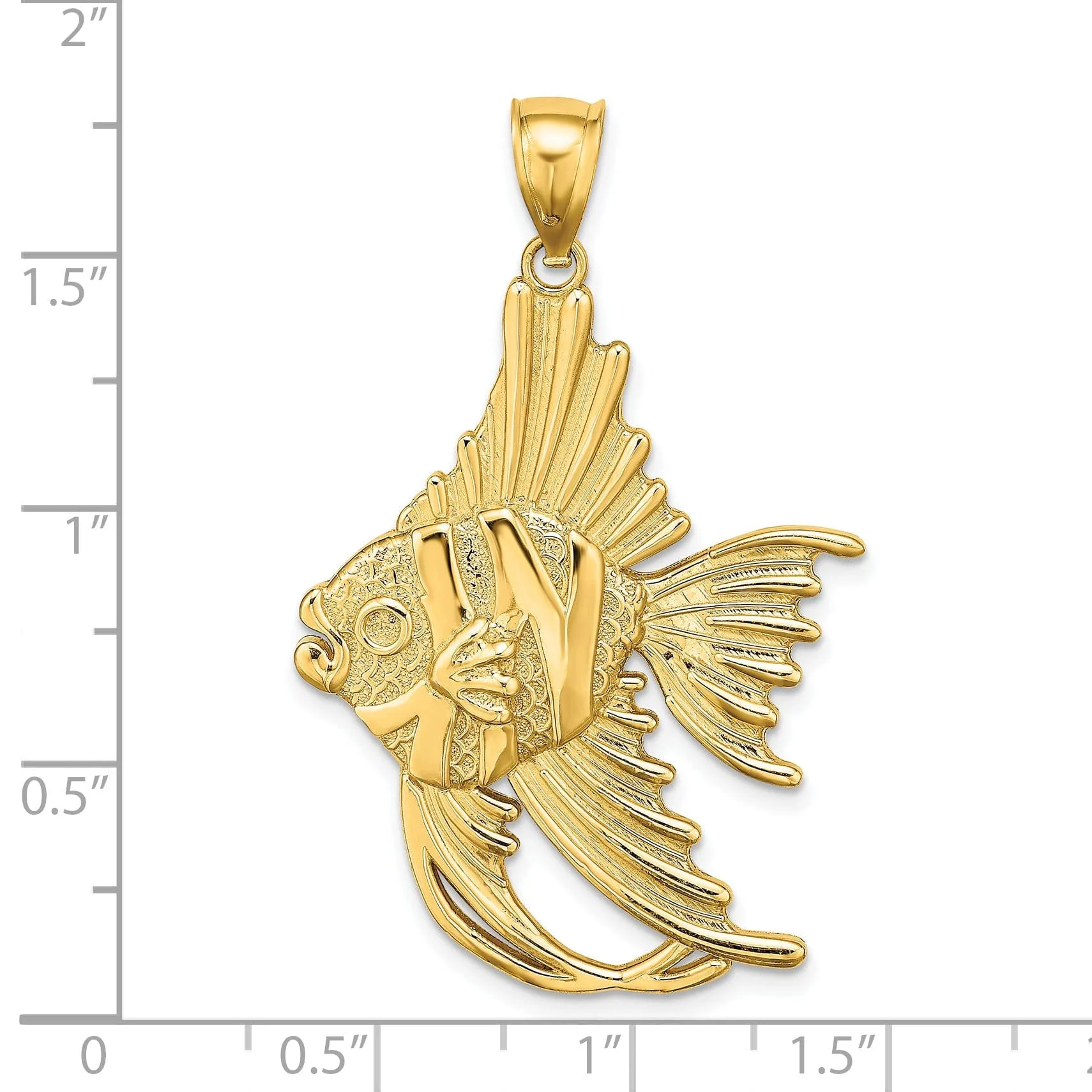 14K White Gold Textured Polished Finish Large Size ANGELFISH Charm Pendant