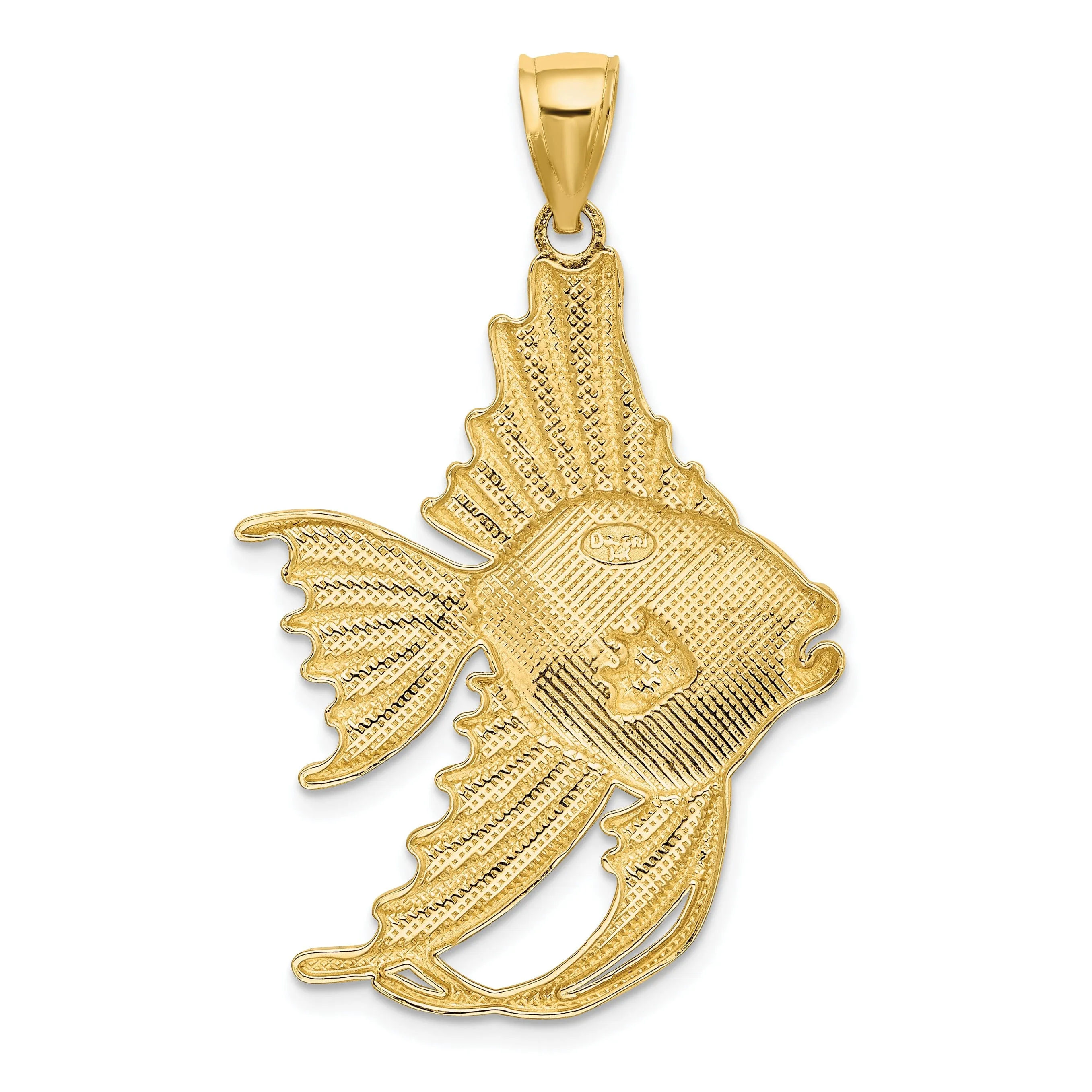 14K White Gold Textured Polished Finish Large Size ANGELFISH Charm Pendant