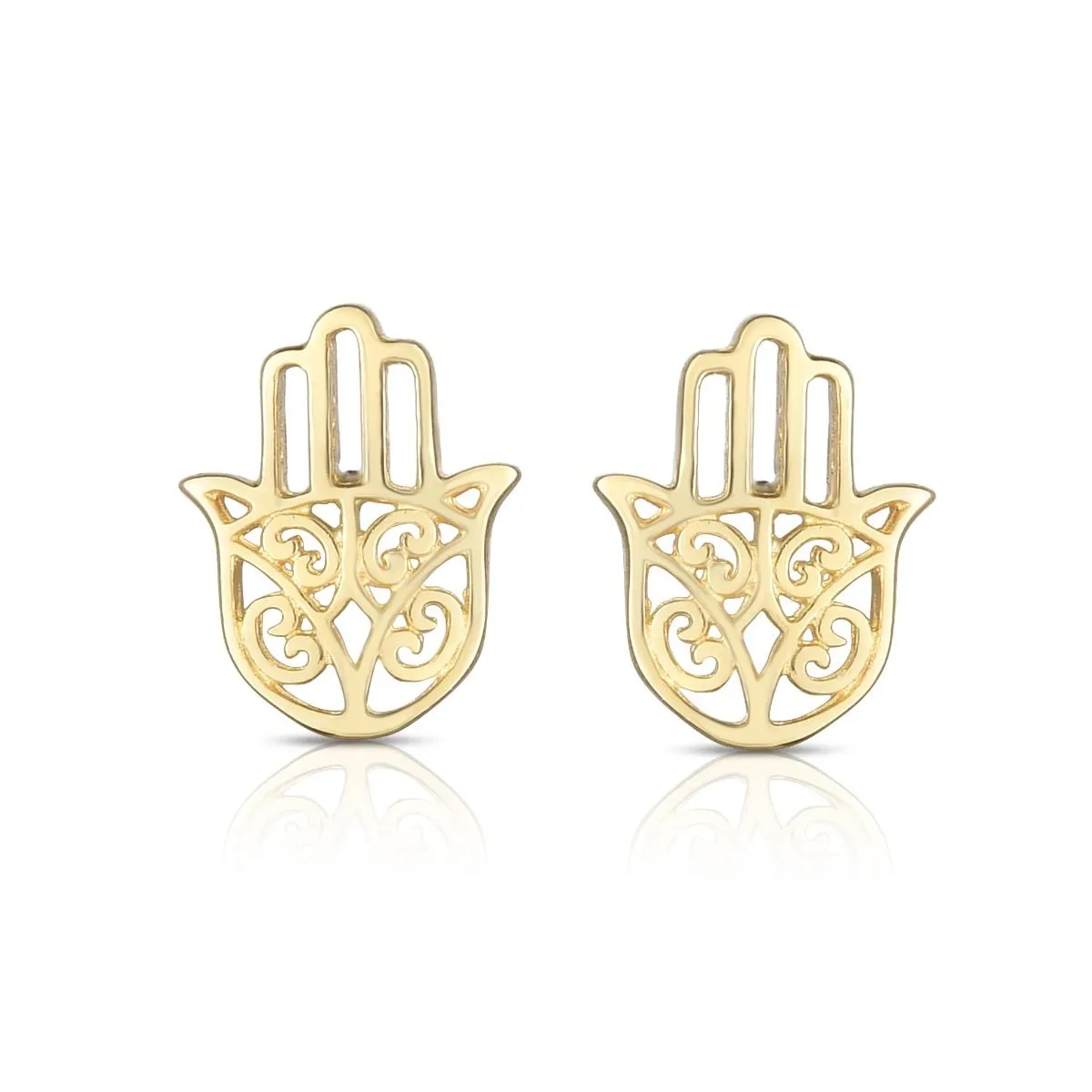 14k Yellow Gold Hamsa Shape Stud Earrings