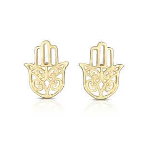 14k Yellow Gold Hamsa Shape Stud Earrings