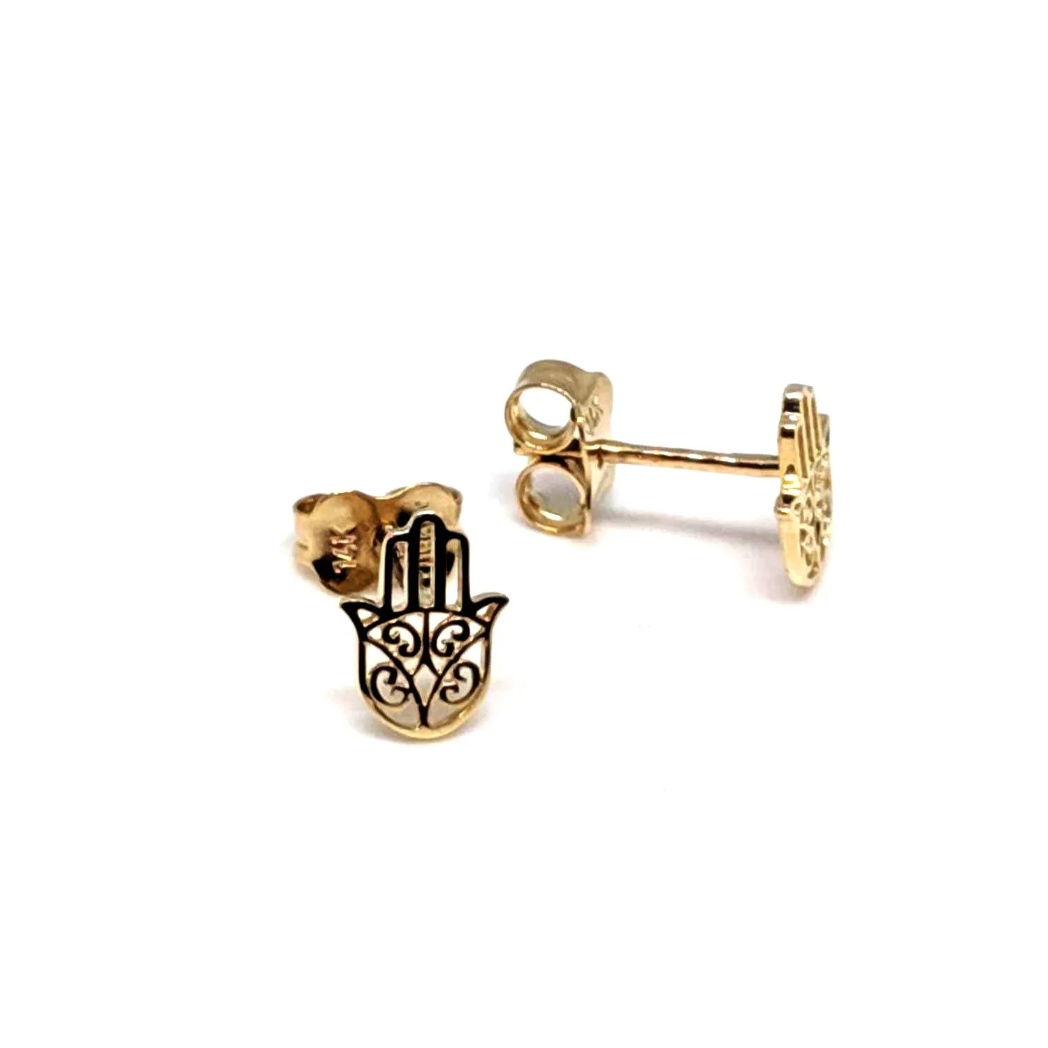 14k Yellow Gold Hamsa Shape Stud Earrings