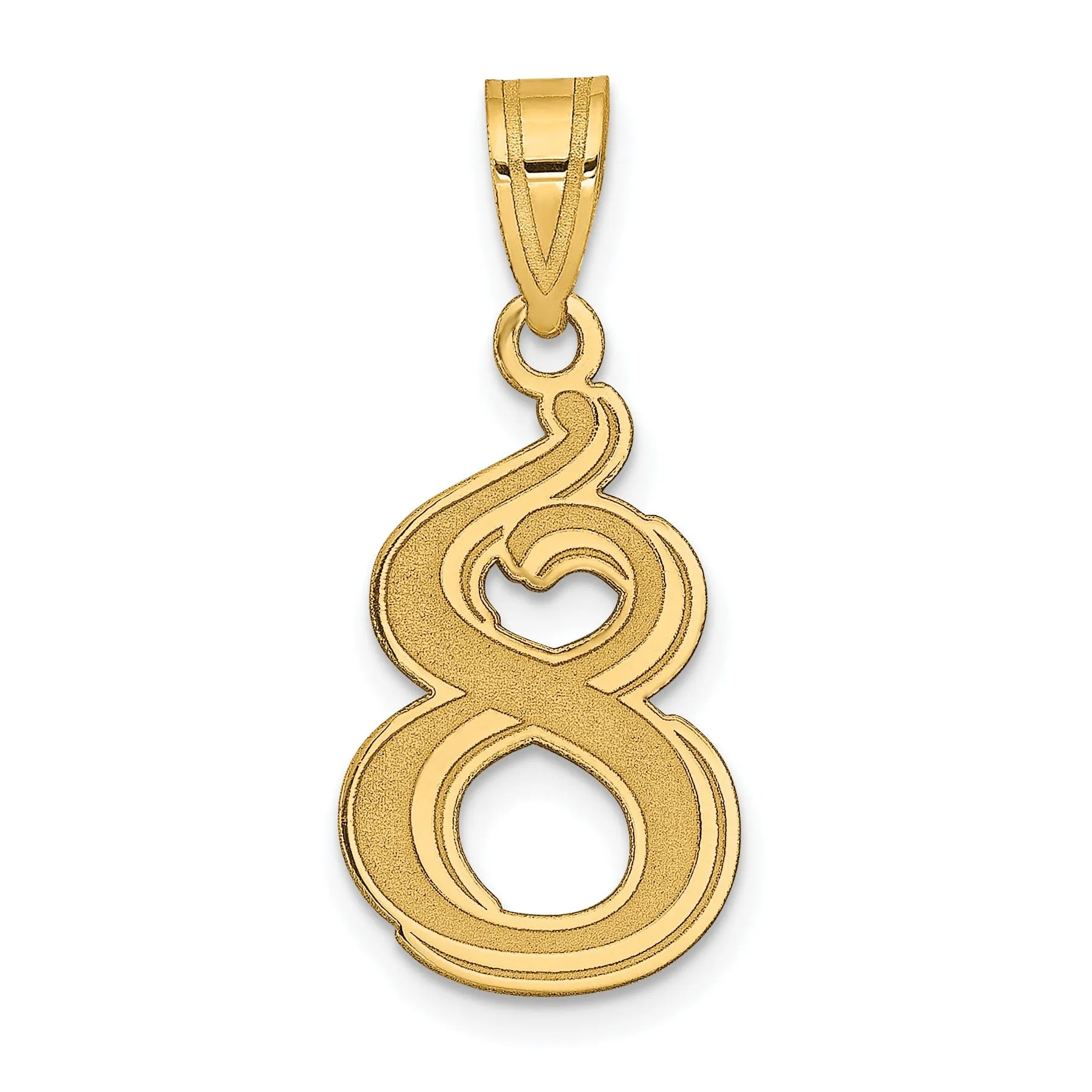 14k Yellow Gold Polished Etched Finish Number 8 Charm Pendant