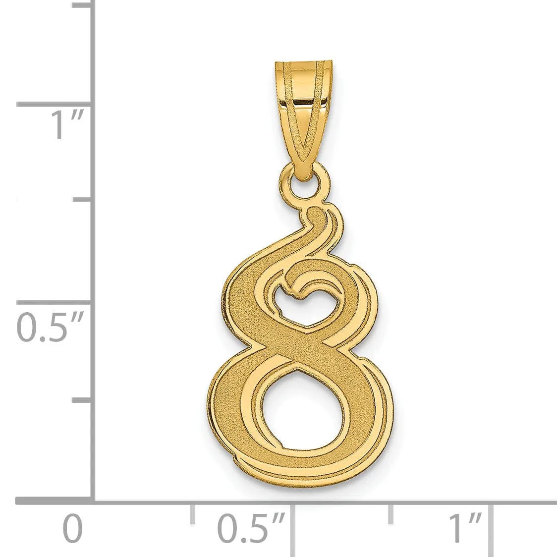 14k Yellow Gold Polished Etched Finish Number 8 Charm Pendant