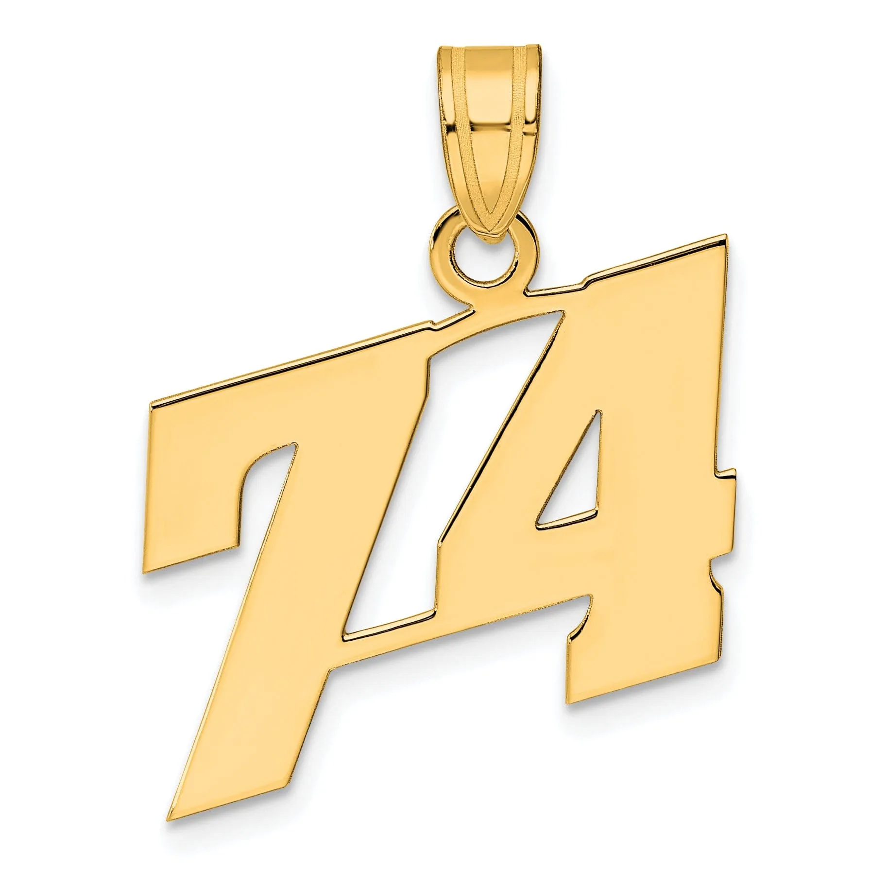 14k Yellow Gold Polished Finish Block Script Design Number 74 Charm Pendant