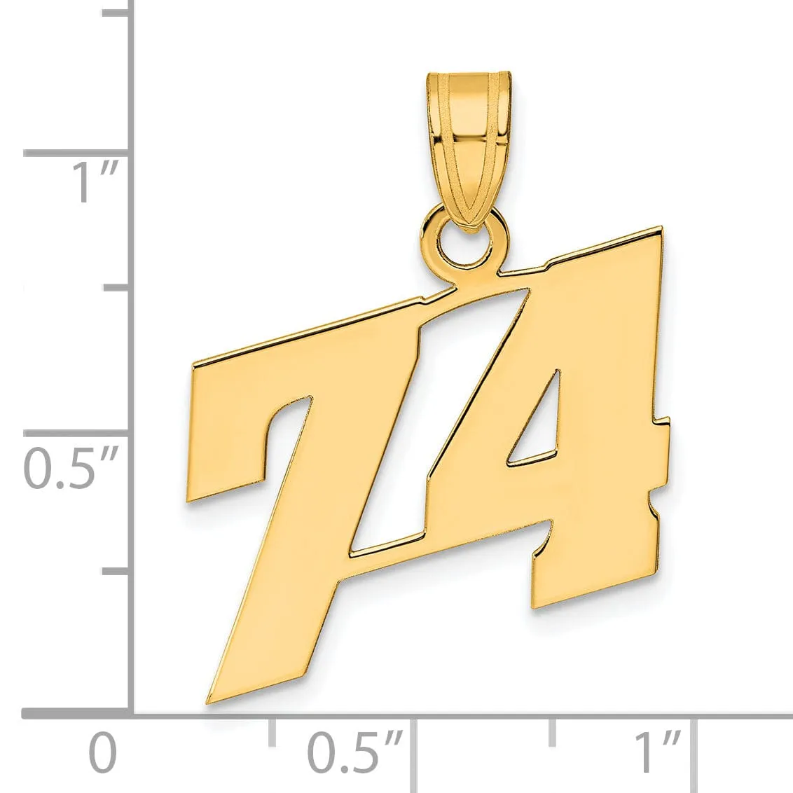 14k Yellow Gold Polished Finish Block Script Design Number 74 Charm Pendant