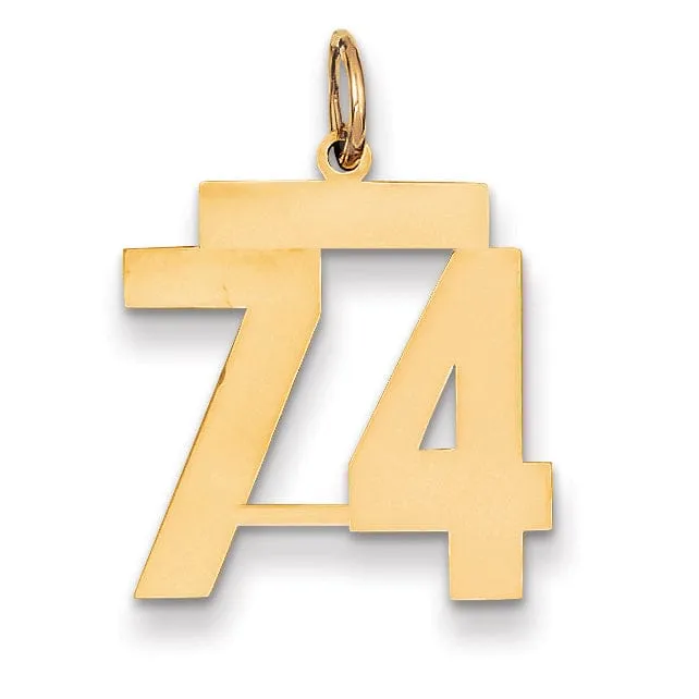 14K Yellow Gold Polished Finish Medium Size Number 74 Charm Pendant