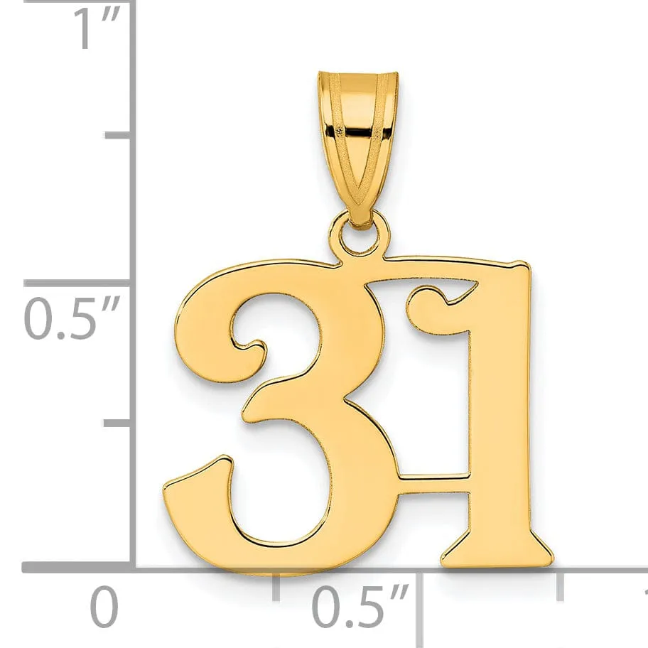 14k Yellow Gold Polished Finish Number 31 Charm Pendant