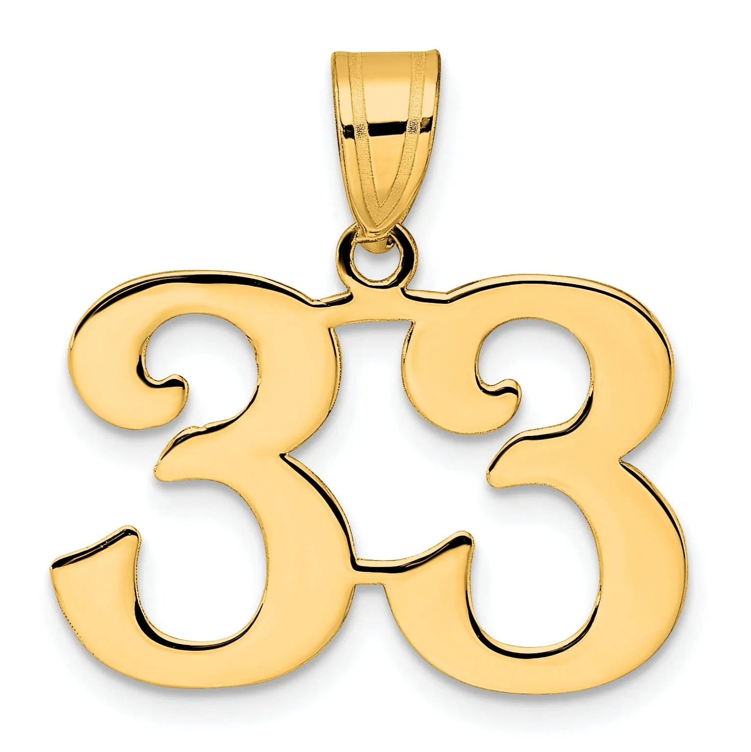 14k Yellow Gold Polished Finish Number 33 Charm Pendant