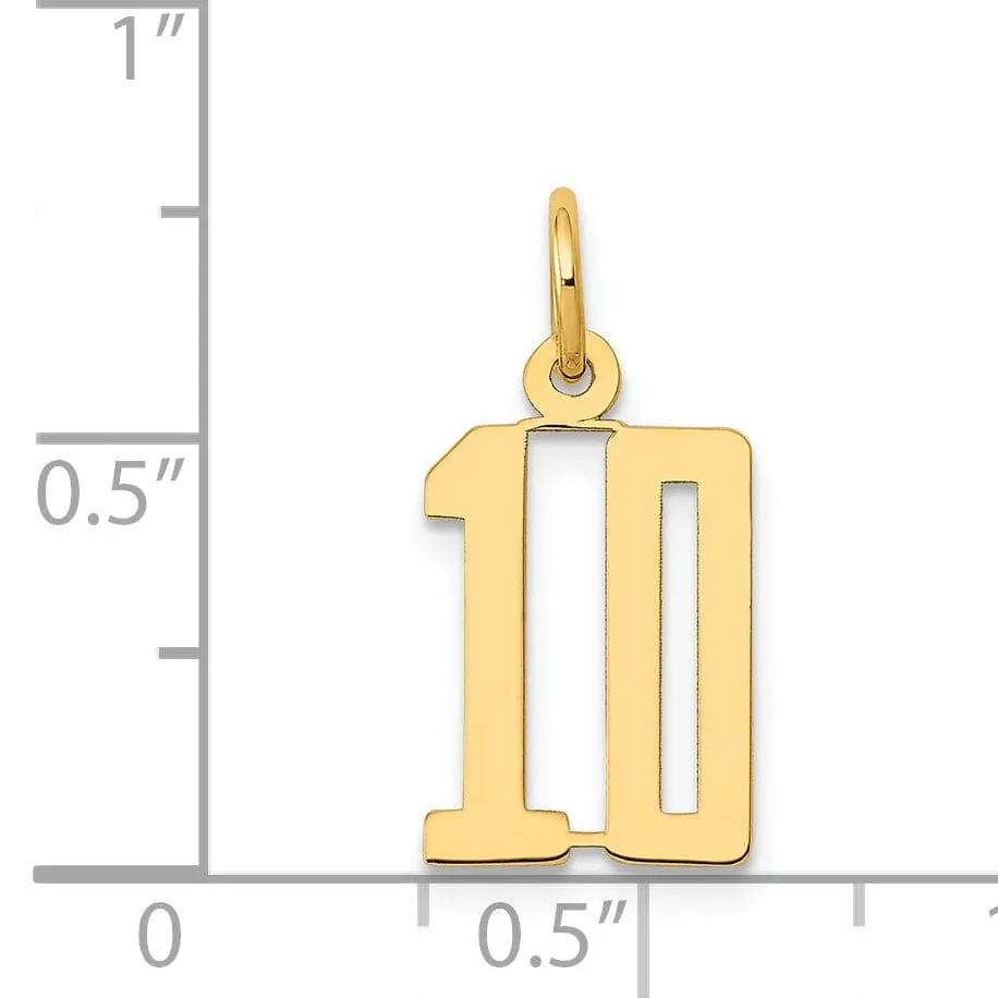 14K Yellow Gold Polished Finish Small Size Elongated Shape Number 10 Charm Pendant