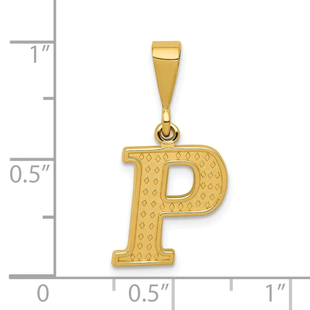 14k Yellow Gold Polished Texture Finish Letter P Initial Charm Pendant