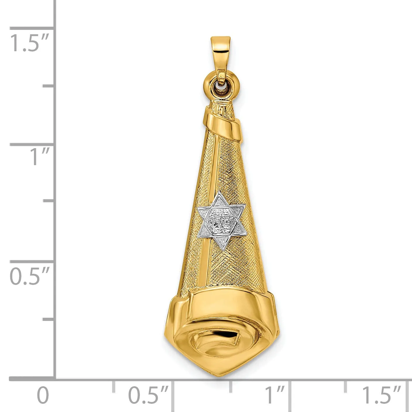 14k Yellow Gold Polished Textured Unisex Scroll Star of David Pendant