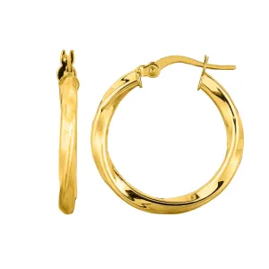 14K Yellow Gold Round Tube Italian Twist Hoop Earrings, Diameter 20mm