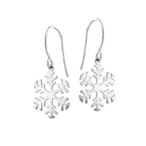 14K Yellow Gold Shiny Snow Flake Drop Earrings