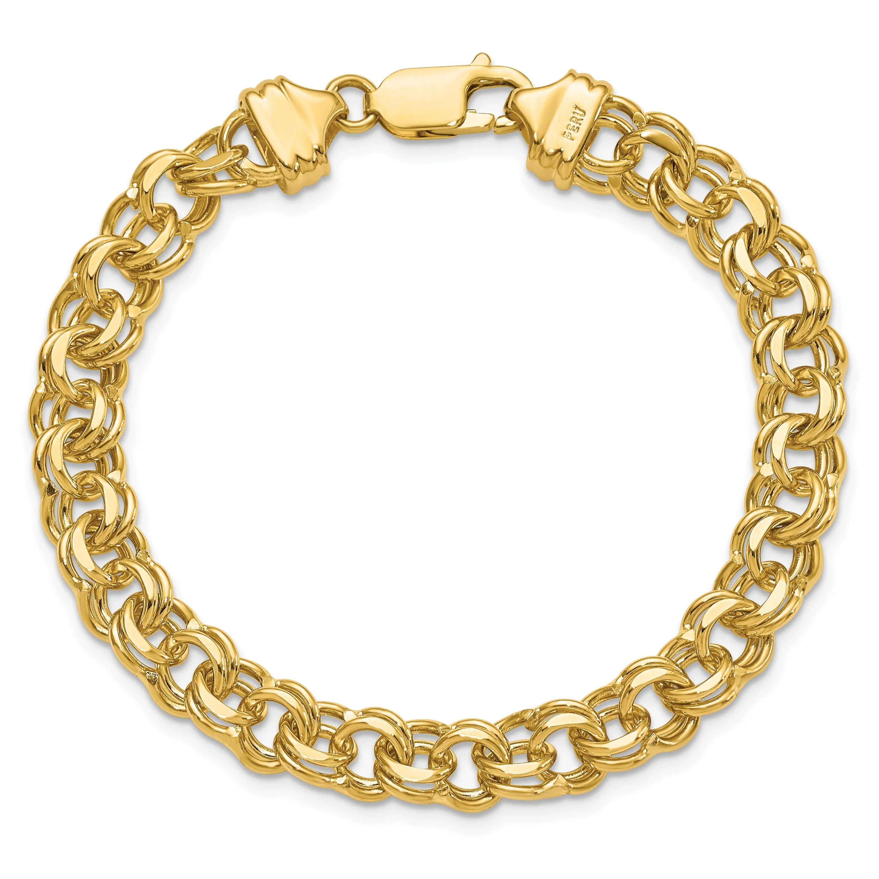 14k Yellow Gold Solid Double Link Charm Bracelet