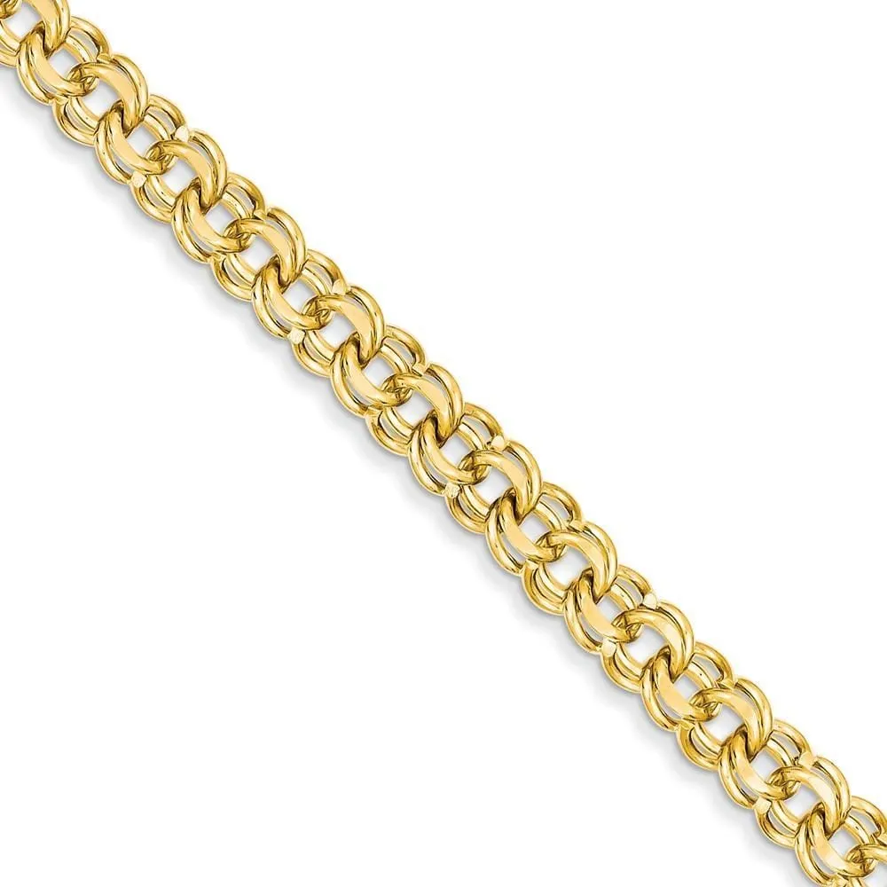 14k Yellow Gold Solid Double Link Charm Bracelet