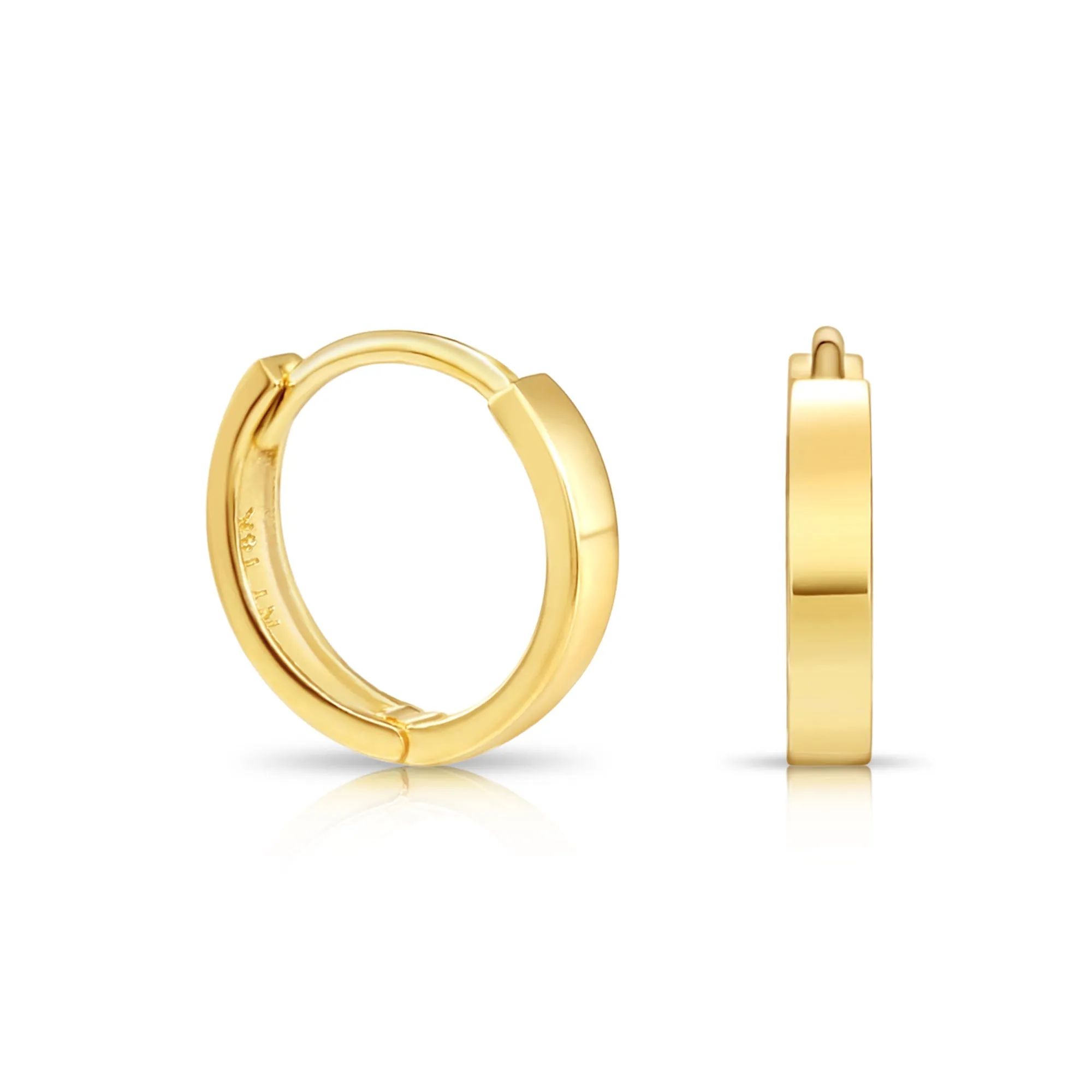 14K Yellow Gold Tiny Huggies, Classy 10mm Hoop Earrings