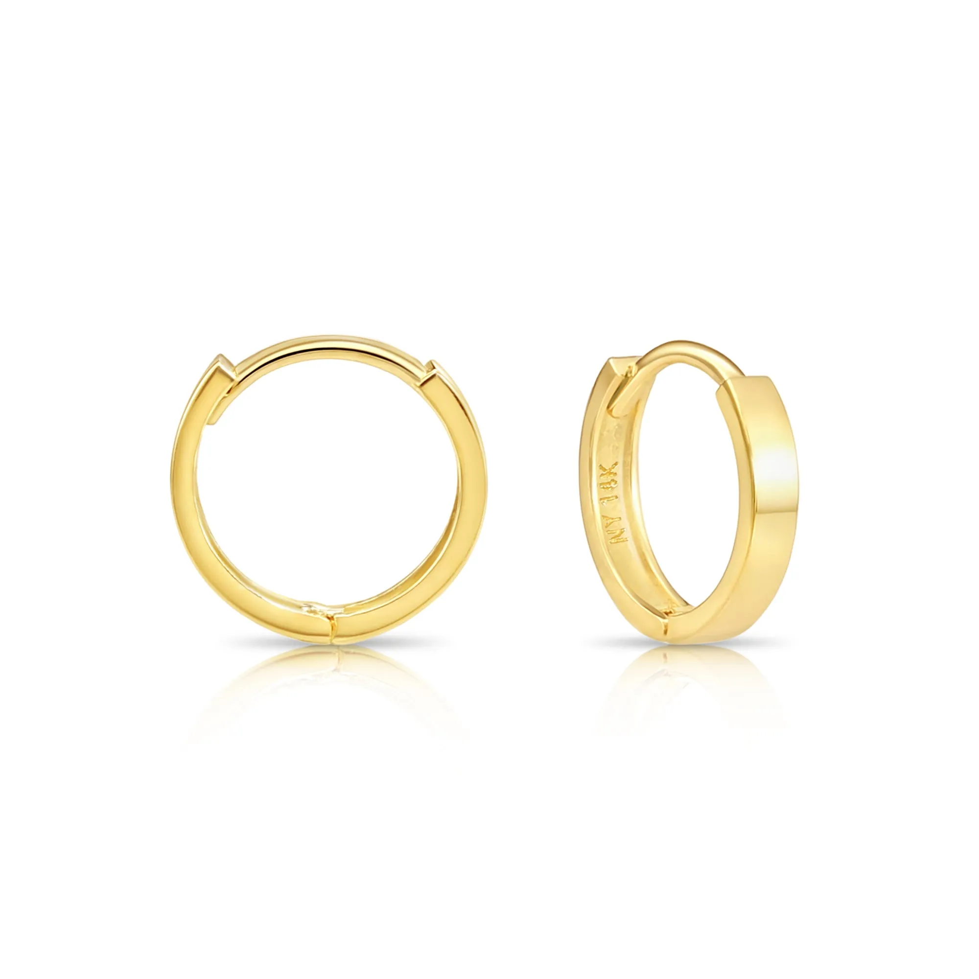 14K Yellow Gold Tiny Huggies, Classy 10mm Hoop Earrings