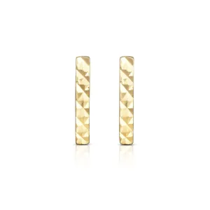 14k Yellow Gold Vertical Bar Stud Earrings